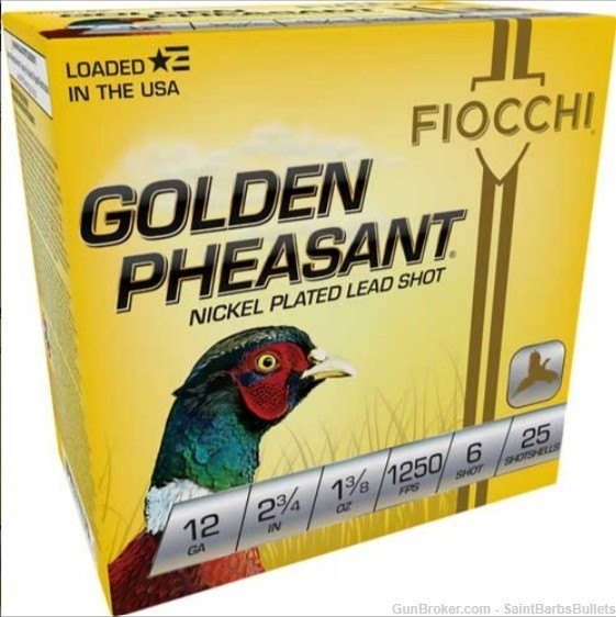 Fiocchi Golden Pheasant 12ga. 2.75? 1250fps 1-3/8 #6 – 25 Rounds-img-0