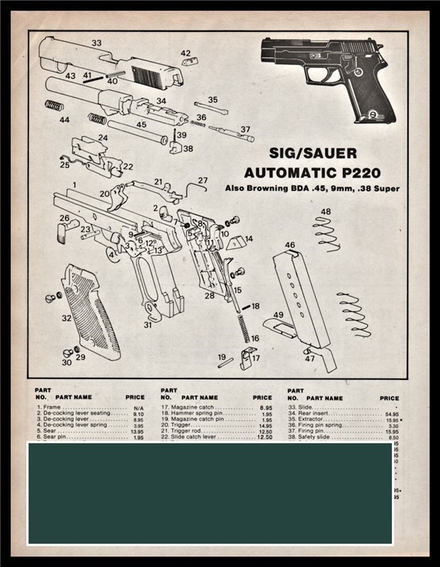 1992 SIG SAUER P220 Auto Pistol Parts List AD-img-0