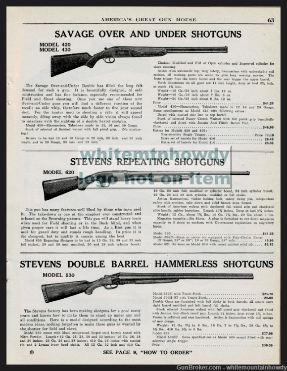1942 SAVAGE 420 430 O/U STEVENS 620 Repeating 530 DB Shotgun PRINT AD-img-0