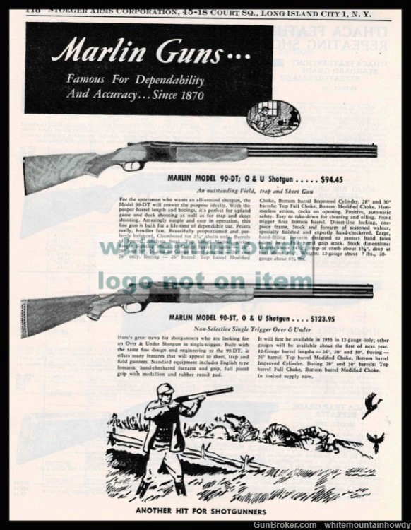 1954 MARLIN Model 90-DT and STOver Under Shotgun PRINT AD w/orig prices-img-0