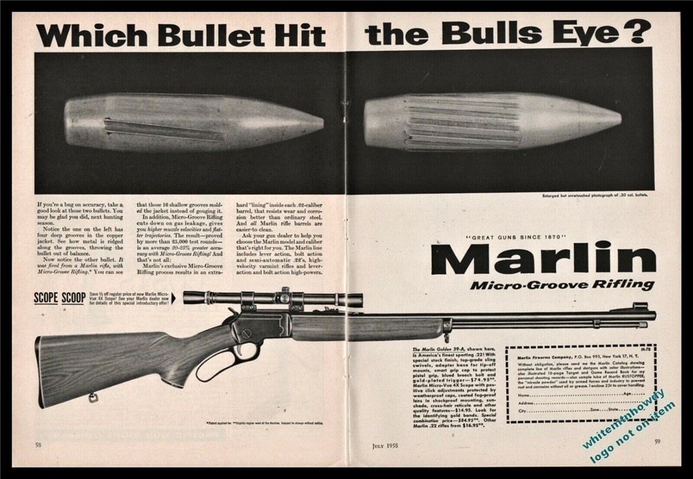 1958 MARLIN Golden 39-A .22 Sporting Rifle 2-page PRINT AD-img-0