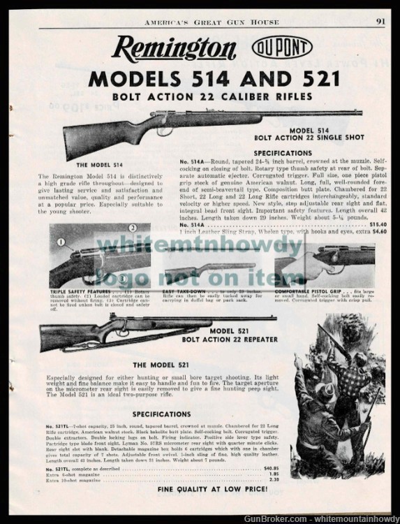 1954REMINGTON Model 514 and 521 Bolt Action .22 Rifle Original PRINT AD-img-0