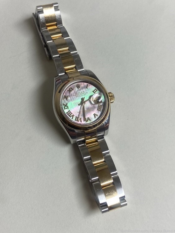 Rolex ladies black mother of pearl two tone 18k gold -img-5