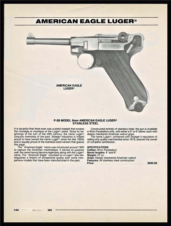 1996 AMERICAN EAGLE LUGER 9mm Pistol PRINTAD-img-0