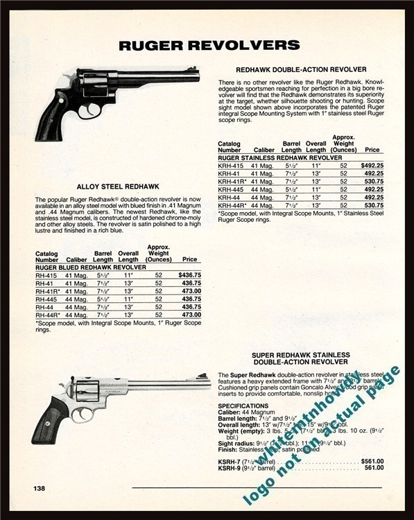 1992 RUGER  Redhawk and Super Redhawk Stainless DA Revolver PRINT AD-img-0