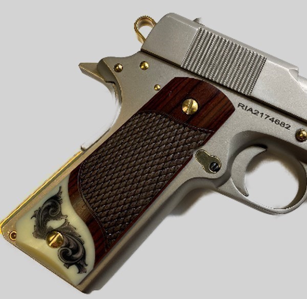 1911 Fits Colt Clones Grips Rosewood Scrim Scroll on Ivory accent.-img-1