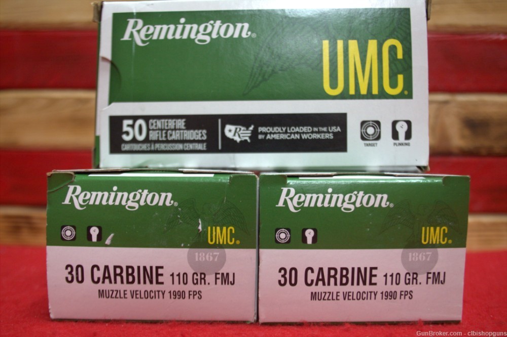 Remington UMC .30 Carbine 110 GR FMJ 150 Cartridges 1990 FPS ammo-img-0