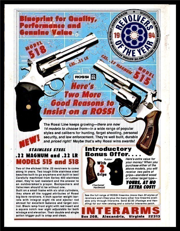 1994 ROSSI Model 515 and 518 Revolver Print AD-img-0