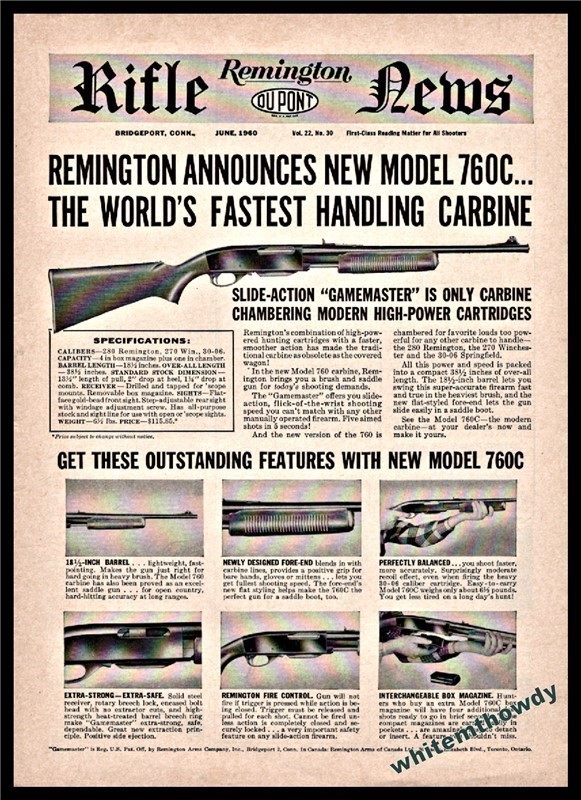1960 REMINGTON 760C Gamemaster Carbine PRINT AD-img-0