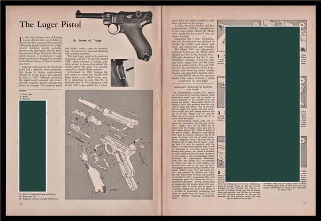 1958 LUGER Pistol Exploded View Parts List 2-pg Assembly Article-img-0