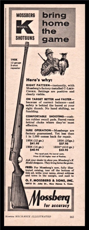 1959 MOSSBERG Model 195K Shotgun PRINT AD-img-0