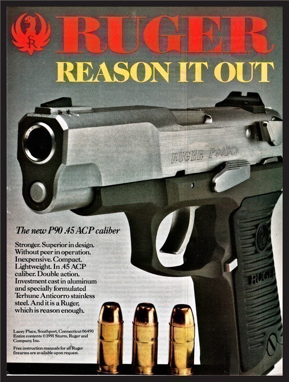 1992 RUGER P90 .45 ACP Pistol PRINT AD Advertising-img-0