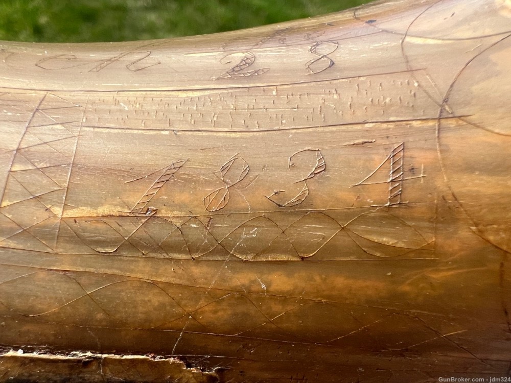 Engraved Early US Federal Powder Horn Identified Named and Dated 1834 War -img-17