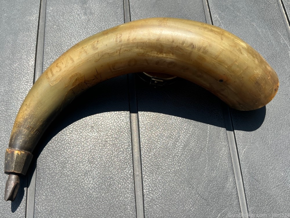 Engraved Early US Federal Powder Horn Identified Named and Dated 1834 War -img-27