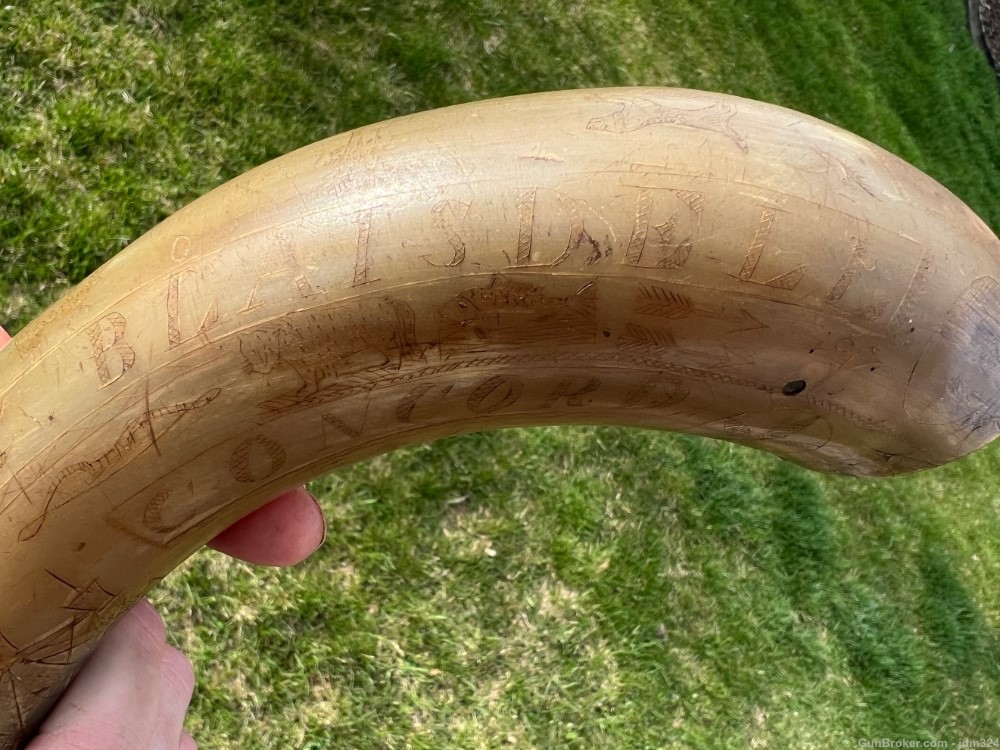 Engraved Early US Federal Powder Horn Identified Named and Dated 1834 War -img-2