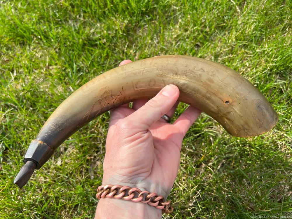 Engraved Early US Federal Powder Horn Identified Named and Dated 1834 War -img-0