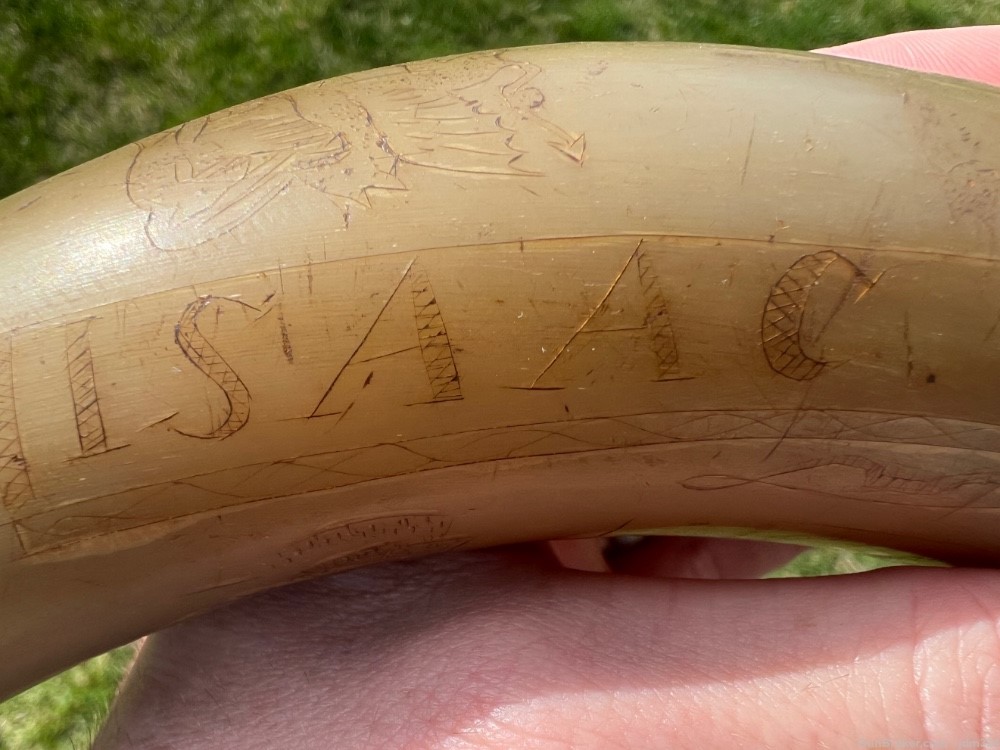 Engraved Early US Federal Powder Horn Identified Named and Dated 1834 War -img-21