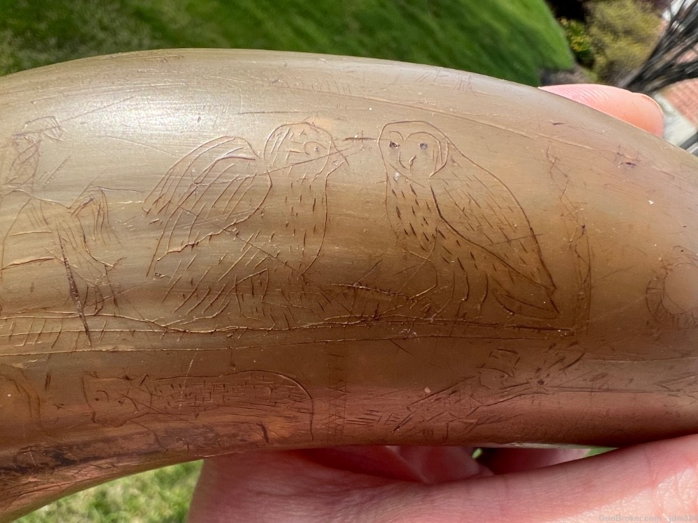 Engraved Early US Federal Powder Horn Identified Named and Dated 1834 War -img-13