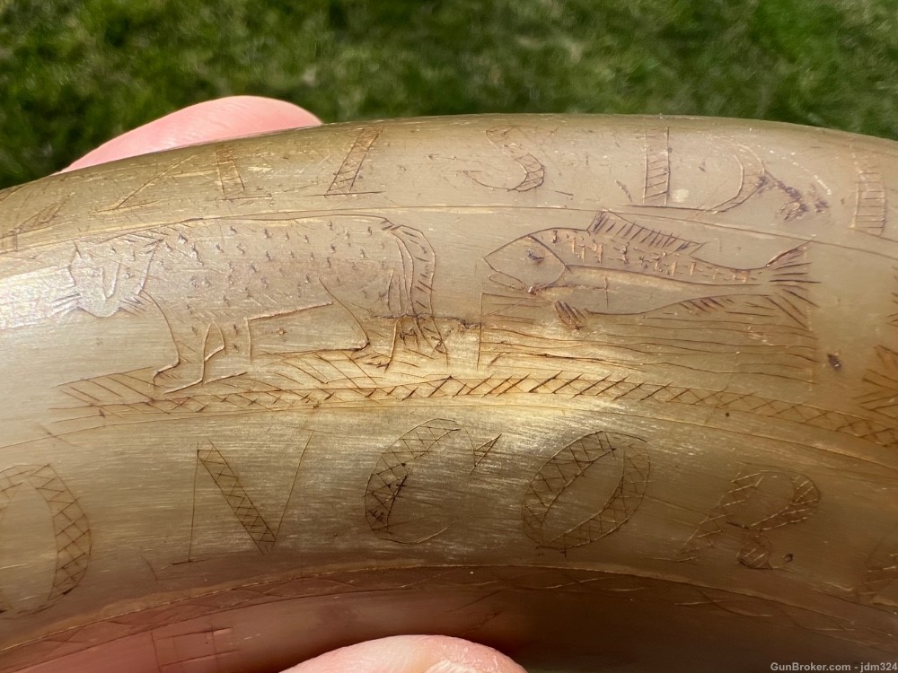 Engraved Early US Federal Powder Horn Identified Named and Dated 1834 War -img-6