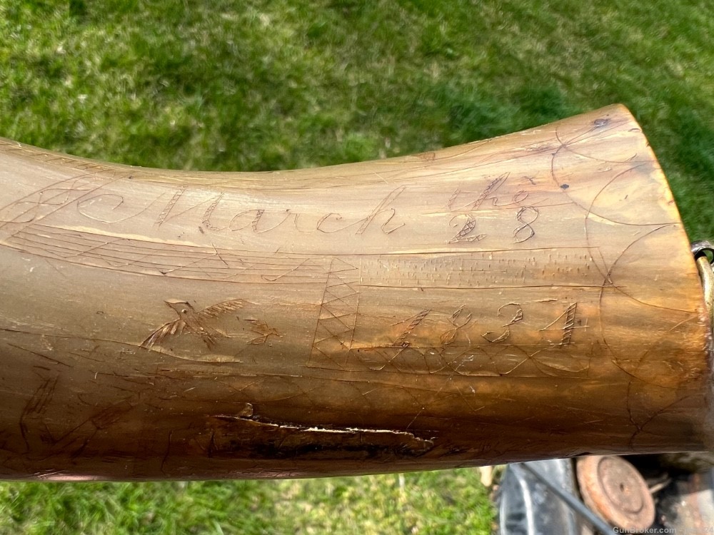 Engraved Early US Federal Powder Horn Identified Named and Dated 1834 War -img-18