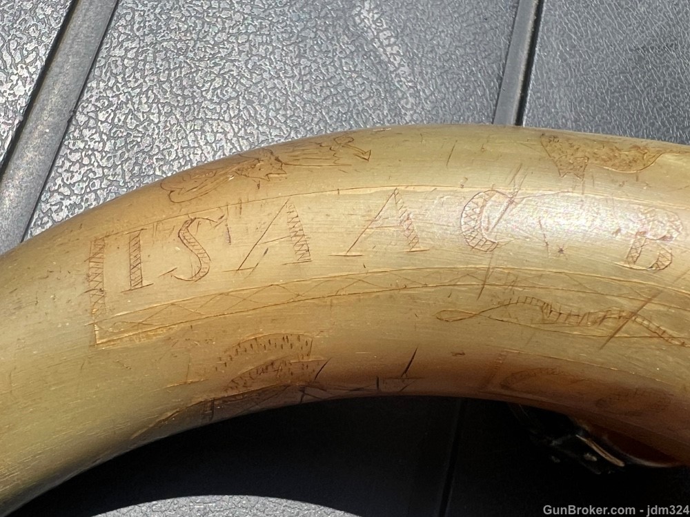 Engraved Early US Federal Powder Horn Identified Named and Dated 1834 War -img-28
