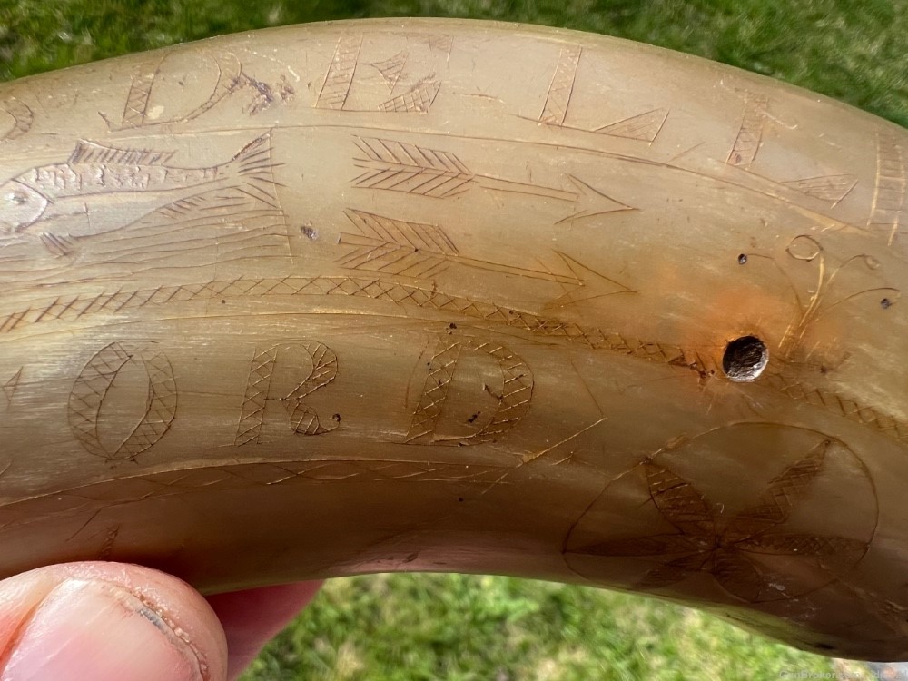 Engraved Early US Federal Powder Horn Identified Named and Dated 1834 War -img-5