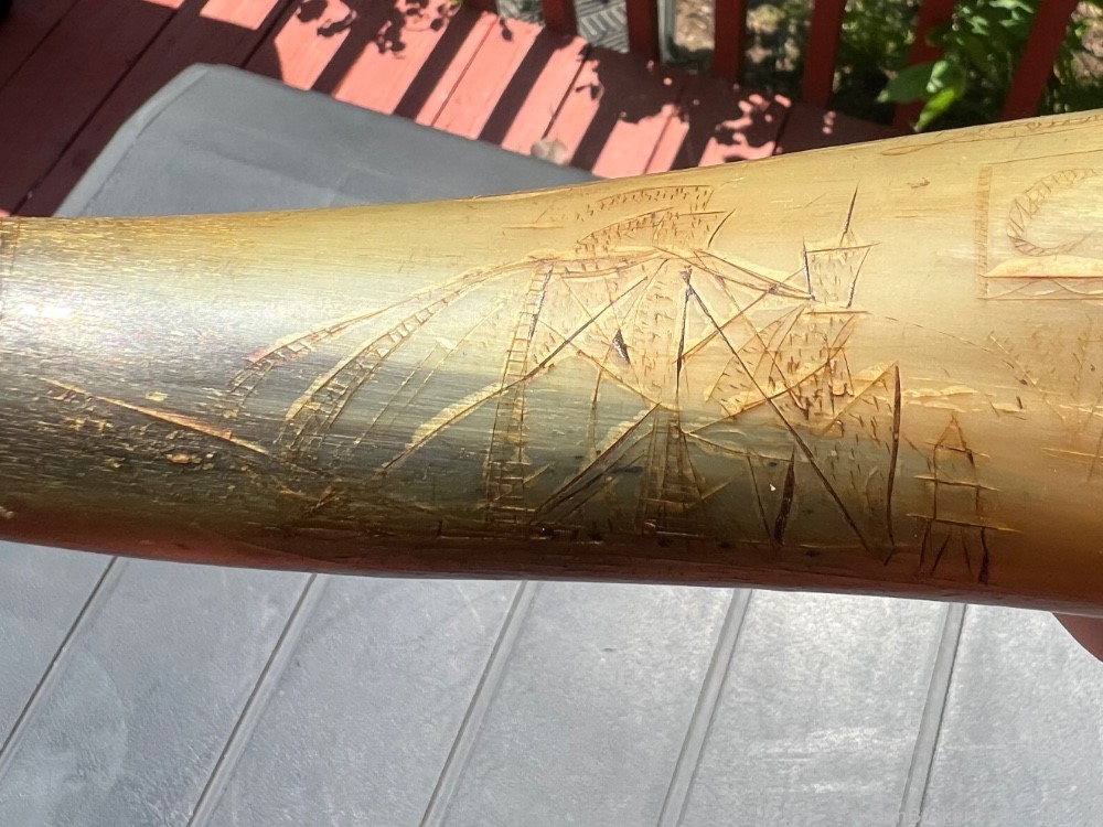 Engraved Early US Federal Powder Horn Identified Named and Dated 1834 War -img-26