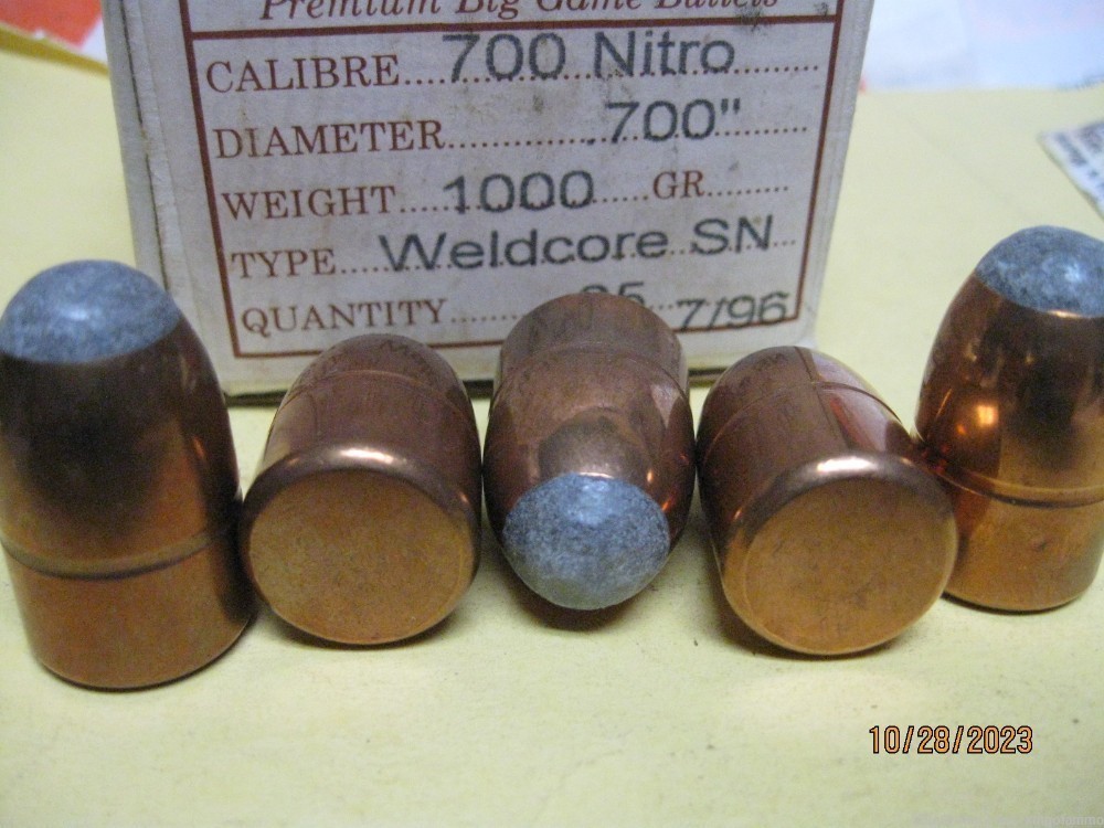 Scarce 700 Nitro Express Woodleigh 1000 gr SN Weldcore Bullets by the piece-img-1