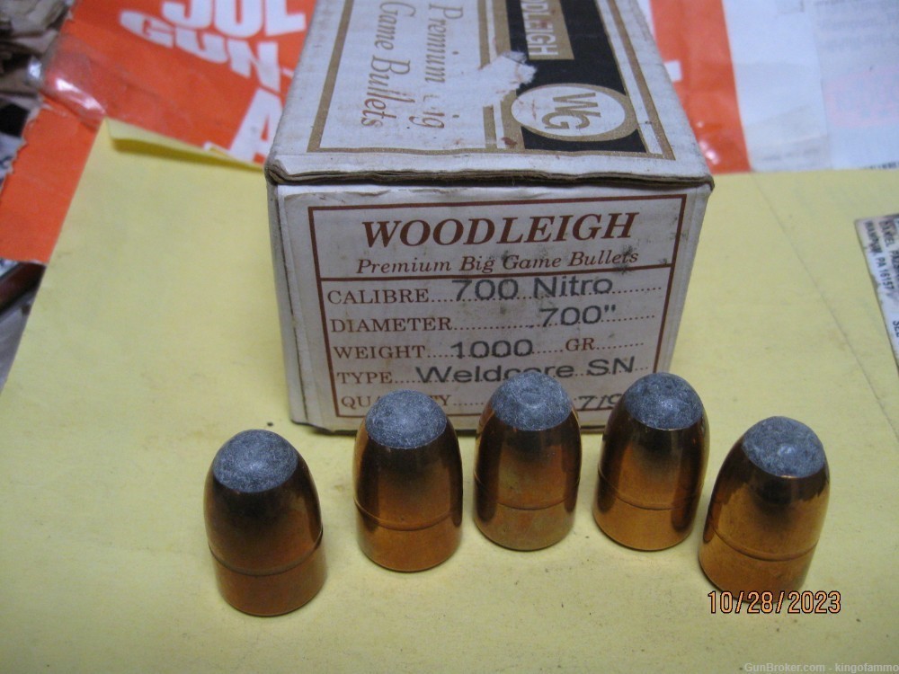 Scarce 700 Nitro Express Woodleigh 1000 gr SN Weldcore Bullets by the piece-img-0