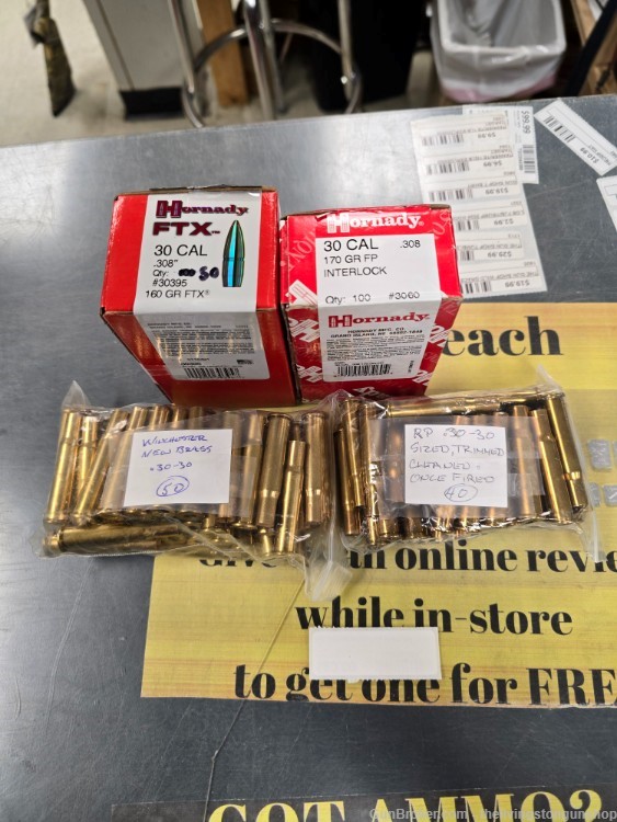 90 pieces 30-30 WIN Brass Hornady Reloading Bullets-img-0