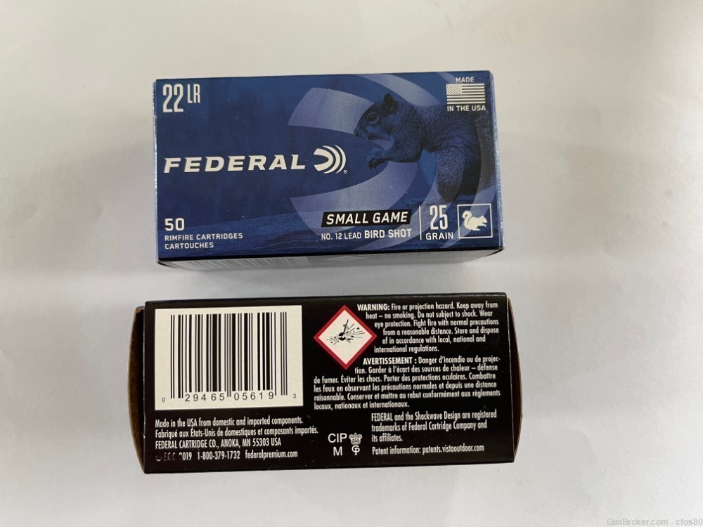 100 Rnds 22LR Federal Small Game 25 Grain #12 Shot :-: 2 Boxes-img-0