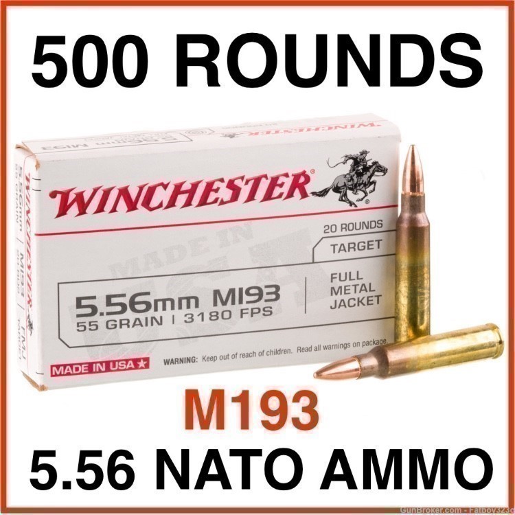 500 Rounds - Winchester USA 5.56x45mm NATO M193 Ammo 55 Grain FMJ-img-0
