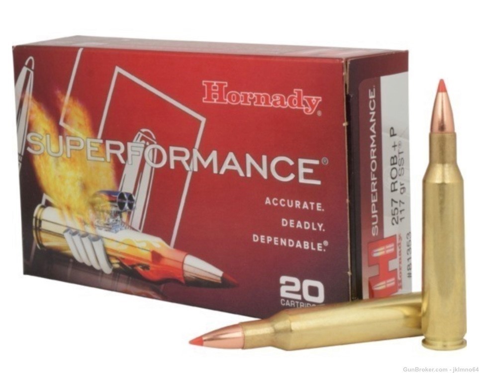 20 rounds of Hornady 257 Roberts +P 117 grain SST brass cased rifle ammo-img-0