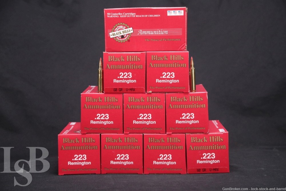 500x .223 Rem. Match Ammunition Black Hills 60 Grain V-Max Bullets-img-0
