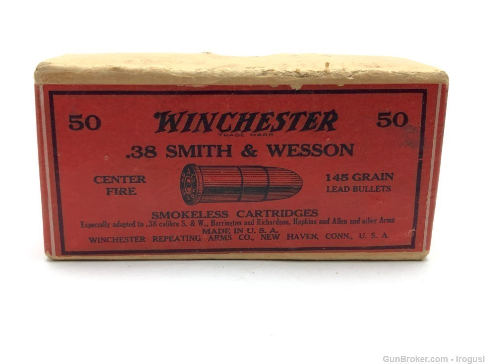 Winchester .38 S&W Vintage 2 PC Box 30 Rounds Circa 1920's 335-OP-img-0