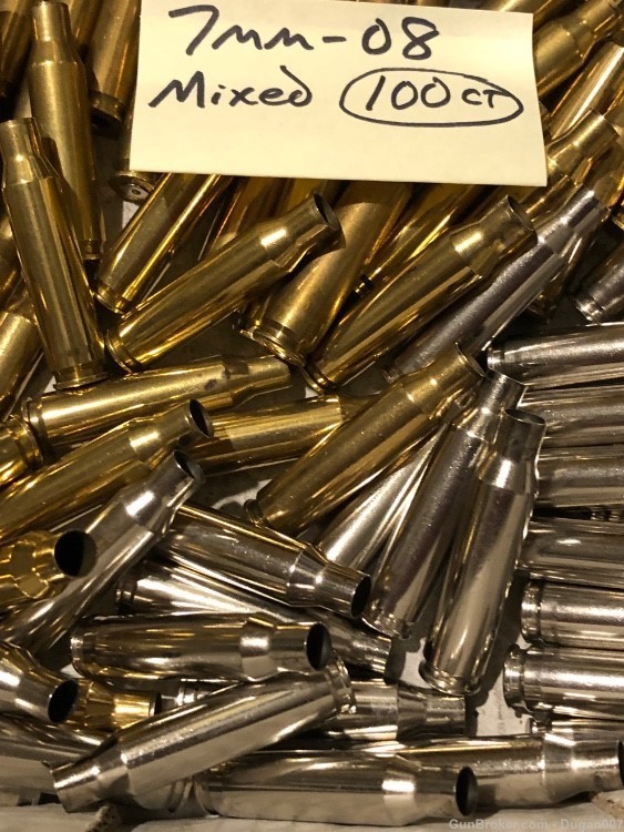 7mm-08 fired brass and nickel casings 100 count mixed headstamped -img-3