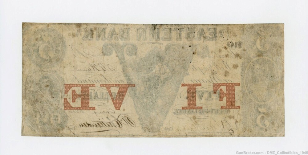 Antique 1850s $5 Connecticut Bank Note Currency Money-img-1