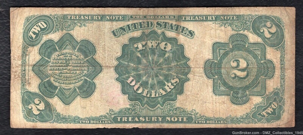 1891 US $2 McPherson Treasury Note Currency Money-img-1