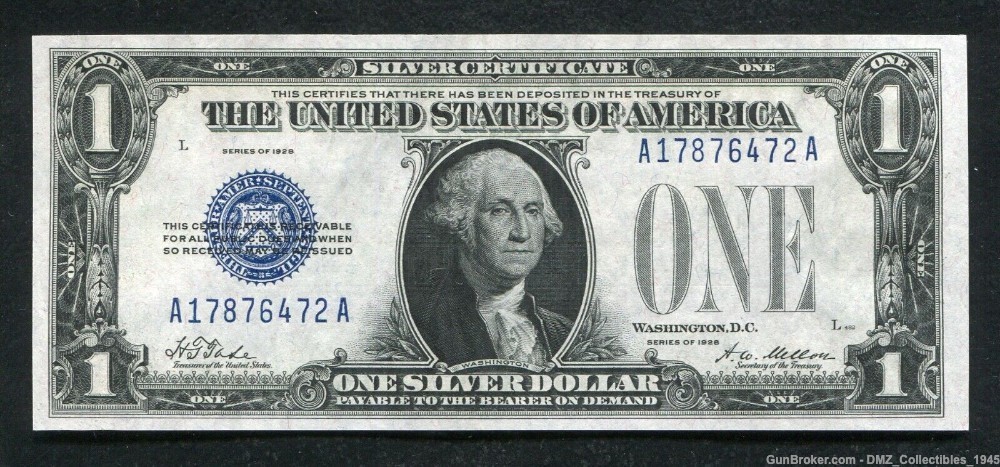 1928 $1 Silver Certificate Note  Money Currency w/ George Washington-img-0