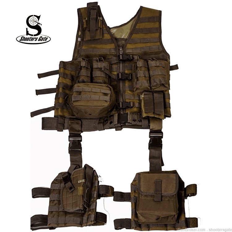 Tactical MOLLE System 10 Piece Ambidextrous Deluxe Modular Web Vest,ODG-img-0
