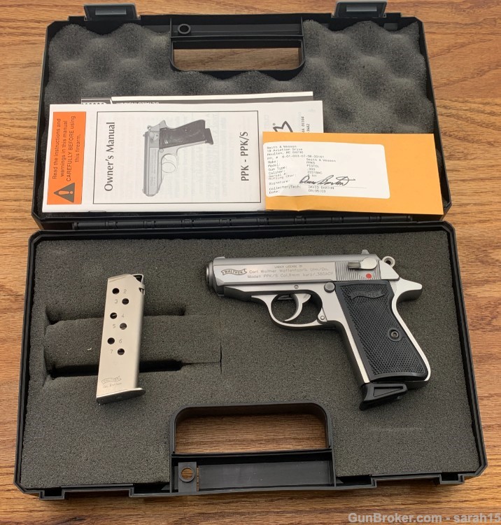 WALTHER 3.35" STAINLESS PPK/S ORIG BOX & PAPERS 2 MAGS .380 ACP 9MM KURZ-img-0