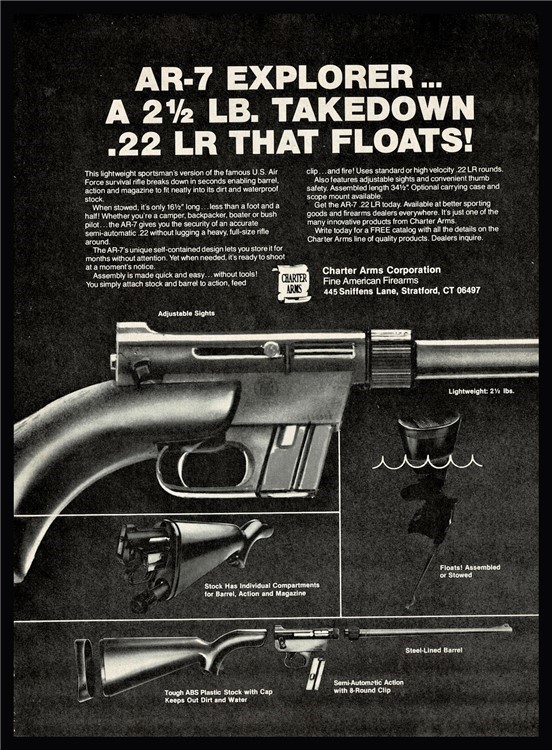 1980 CHARTER ARMS AR-7 Explorer .22 LR Rifle PRINT AD (also appeared i1981-img-0