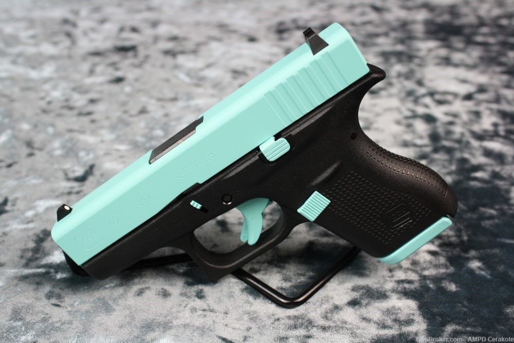 Glock 42 .380 6rd Custom Cerakote Robin's Egg Blue NEW-img-0