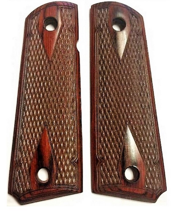 1911 grips full-size fits Classic Double D Rosewood Plus 4 gold screws-img-4