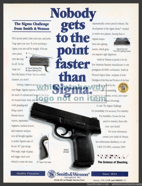 1996 SMITH & WESSON Model SW401 Sigma Series Pistol AD Advertising-img-0
