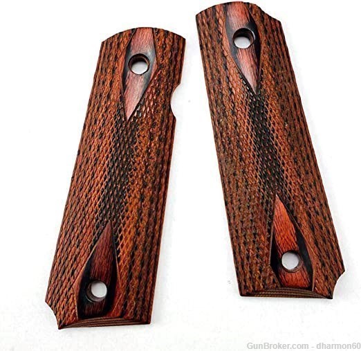 Quarter Sawn Rosewood 1911 Full Size Grips Checkered Double Diamond -img-0