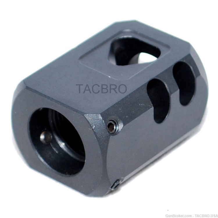 TACBRO .40 Square Muzzle Brake 9/16"x24 Thread Pitch for .40 Cal-img-1