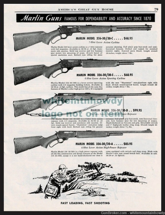 1954 MARLIN 336 30/30-C, S, D, A Lever Action Rifle PRINT AD-img-0