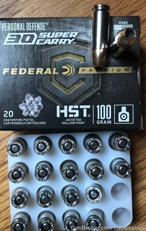 30 SUPER CARRY 100 gr Federal Premium HST JHP Hollow Point 20 rds-img-0