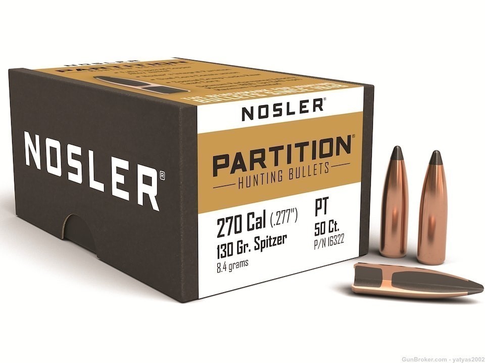 Nosler Partition Bullets 270 Caliber (277 Diameter) 130 Grain Spitzer 50/bx-img-0